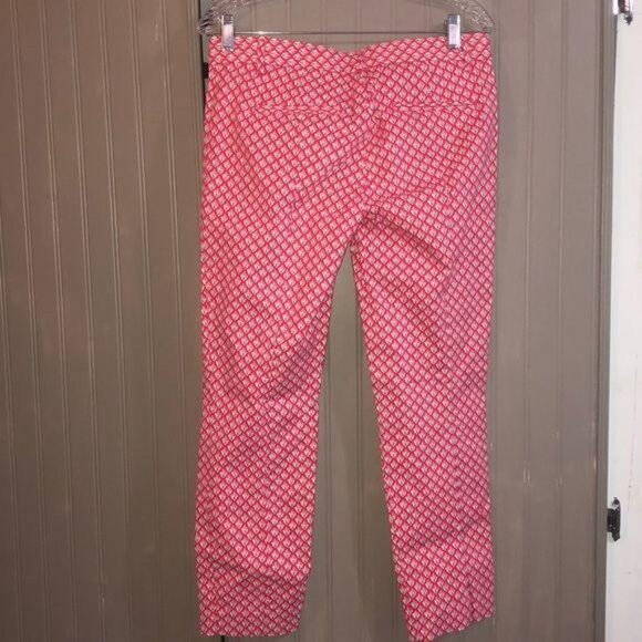 Gap Slim Cropped Stretch Pants Pink/White/Blue Geometric Print Size 4 - Picture 6 of 7